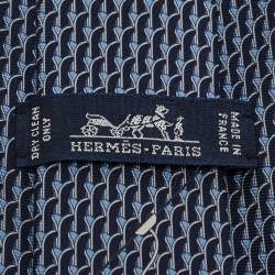 Pre Owned Hermes Blue Skis Print Silk Tie