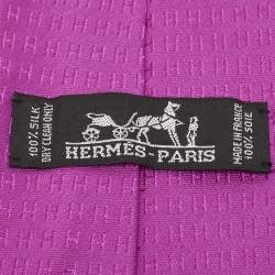 Pre Owned Hermes Purple H Patterned Silk Traditional Tie