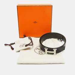 Pre Owned Hermes Noir/Cacao Chamonix Leather H Buckle Reversible Belt 100 CM