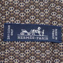 Hermes Brown Printed Silk Tie 