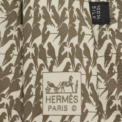 Pre Owned Hermès Green Birds Print Silk Traditional Tie