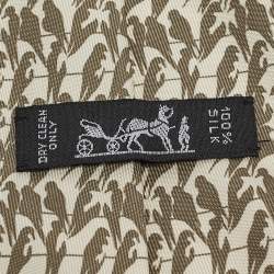Pre Owned Hermès Green Birds Print Silk Traditional Tie