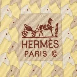 Pre Owned Hermès Yellow Horse Print Silk Traditional Tie