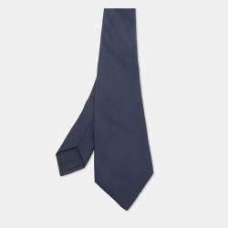 Pre Owned Hermès Navy Blue Solid Silk Tie