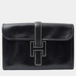 Hermes Black Epsom Jige Elan Clutch Bag 