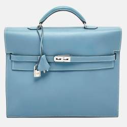 Hermes Blue Jean Epsom Leather Kelly Depeches 34 Briefcase