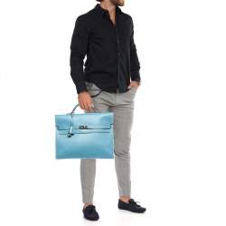Hermes Blue Jean Epsom Leather Kelly Depeches 34 Briefcase