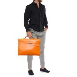 Hermes Orange Epsom Leather Kelly Depeches 38 Briefcase
