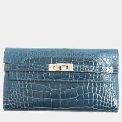 Hermes Kelly Wallet Alligator Crocodile Green Leather