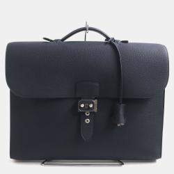 Hermes  Blue Leather Togo Leather Sac A Depeche Briefcase