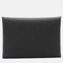 Hermes Black Leather Calvi Card Case