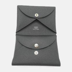 Hermes Black Leather Calvi Card Case