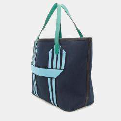 Hermes Pur Sangle Marine/Vert Vertigo Toile Military Taurillon Clemence Sangle Woolie Tote Bag