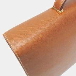 Pre Owned Hermes Danube 38 Brown Courchevel Leather Briefcase Handbag 