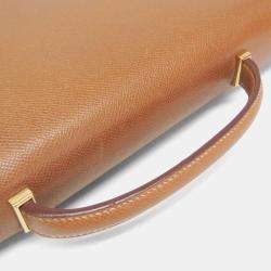 Pre Owned Hermes Danube 38 Brown Courchevel Leather Briefcase Handbag 