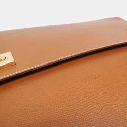 Pre Owned Hermes Danube 38 Brown Courchevel Leather Briefcase Handbag 