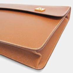 Pre Owned Hermes Danube 38 Brown Courchevel Leather Briefcase Handbag 