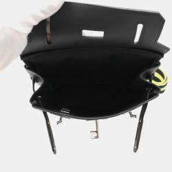 Pre Owned Hermes Akkad Black/New Lime Toile Officier Swift Leather Size Pm