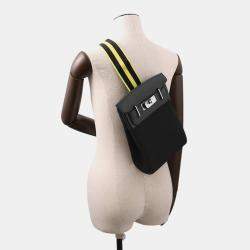 Pre Owned Hermes Akkad Black/New Lime Toile Officier Swift Leather Size Pm