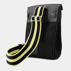 Pre Owned Hermes Akkad Black/New Lime Toile Officier Swift Leather Size Pm