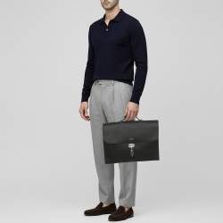 مملوكة مسبقًا Hermès Sac a Depeches 38 Palladium Finish Black Taurillon Clemence Leather Briefcase