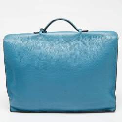 Pre Owned Hermes Bleu Jean Clemence Leather Sac a Depeches 38 Briefcase