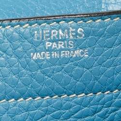 Pre Owned Hermes Bleu Jean Clemence Leather Sac a Depeches 38 Briefcase