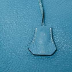 Pre Owned Hermes Bleu Jean Clemence Leather Sac a Depeches 38 Briefcase