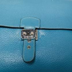 Pre Owned Hermes Bleu Jean Clemence Leather Sac a Depeches 38 Briefcase