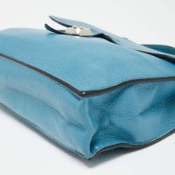 Pre Owned Hermes Bleu Jean Clemence Leather Sac a Depeches 38 Briefcase