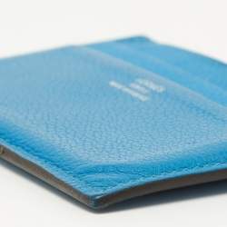 Pre Owned Hermes Blue Izmir Evercolor Leather Citizen Twill Card Holder