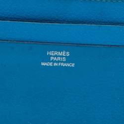 Pre Owned Hermes Blue Izmir Evercolor Leather Citizen Twill Card Holder