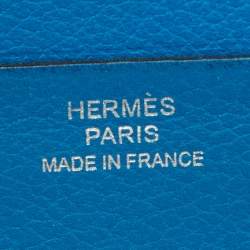 Pre Owned Hermes Blue Izmir Evercolor Leather Citizen Twill Card Holder