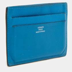 Pre Owned Hermes Blue Izmir Evercolor Leather Citizen Twill Card Holder