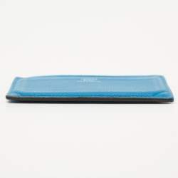 Pre Owned Hermes Blue Izmir Evercolor Leather Citizen Twill Card Holder