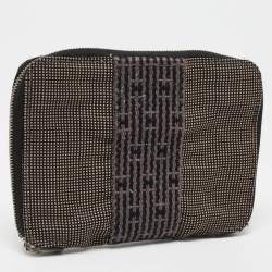 Hermes Grey Canvas Herline Zip Wallet 