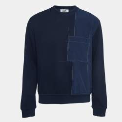 Pre Owned Hermes Navy Blue Cotton Knit Nylon Patch Detail Sweatshirt L
