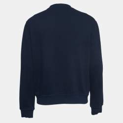Pre Owned Hermes Navy Blue Cotton Knit Nylon Patch Detail Sweatshirt L
