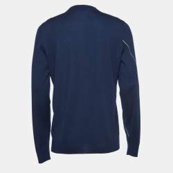 Hermes Navy Blue Patterned Cashmere and Wool Sweater L