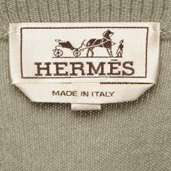 Hermes Grey Wool Ondes Cuir Crewneck Sweater L