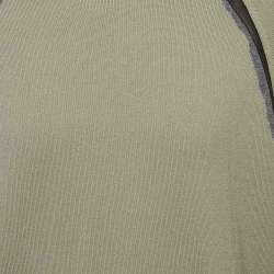 Hermes Grey Wool Ondes Cuir Crewneck Sweater L