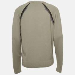 Hermes Grey Wool Ondes Cuir Crewneck Sweater L