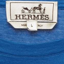 Pre Owned Hermes Blue Printed Cotton T-Shirt L