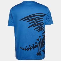 Pre Owned Hermes Blue Printed Cotton T-Shirt L