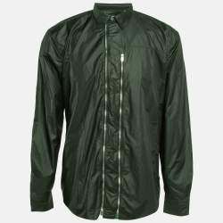 Hermes Green Technical Poplin Zip Front Shirt XL