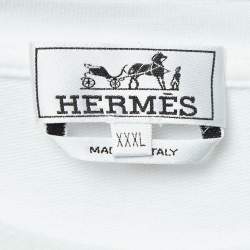 Hermes White Embroidered Cotton Knit Crew Neck T-Shirt 3XL