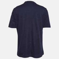 Pre Owned Hermes Navy Blue Cotton Pique Knit Half Sleeve T-Shirt M