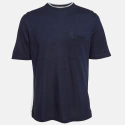 Pre Owned Hermes Navy Blue Cotton Pique Knit Half Sleeve T-Shirt M