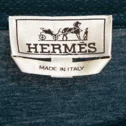 Pre Owned Hermes Blue Horseshoe Print Jersey Crew Neck T-Shirt XS