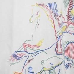 Pre Owned Hermes White Cavalcade Print Cotton Crew Neck T-Shirt M